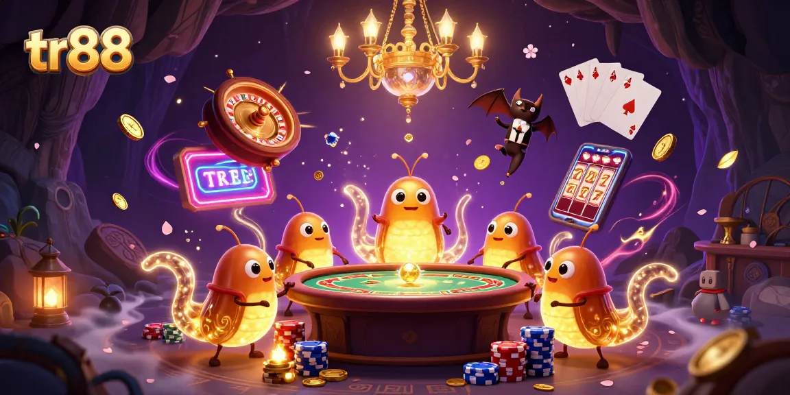 Experience excitement at tr88 with vibrant glowworms lighting a lively casino scene.