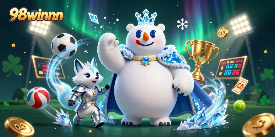 Bet sports and win with 98winnn as an ice king polar bear leads a dynamic casino scene.