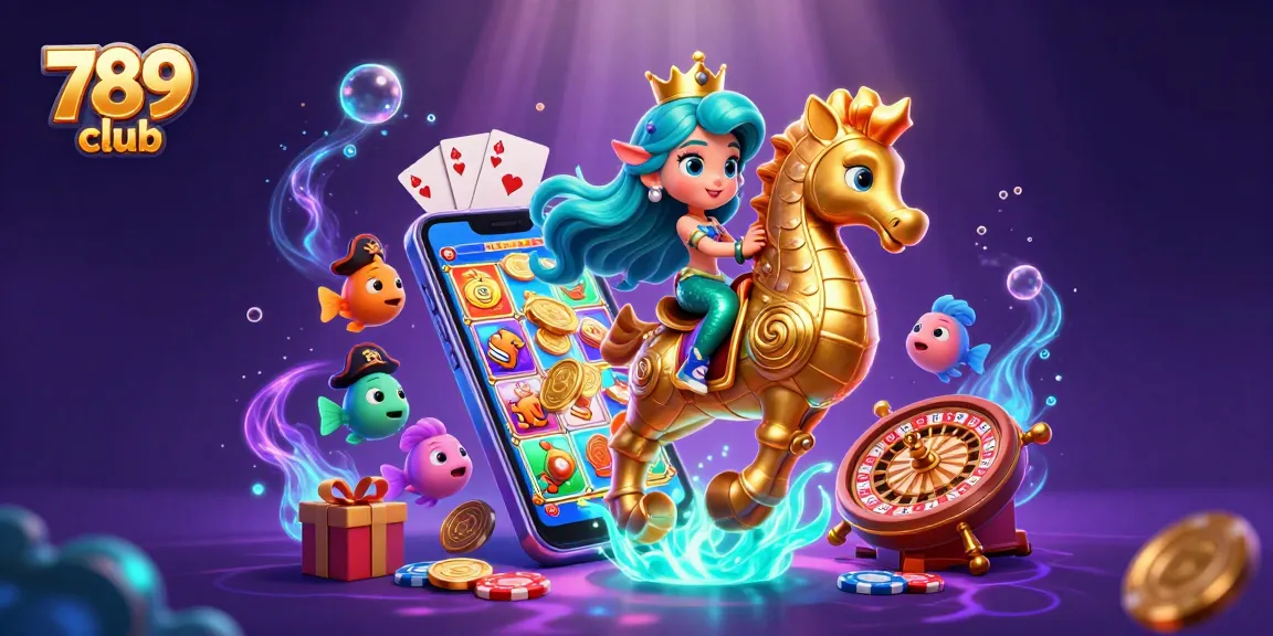 Engage with the exciting 789 club, featuring a mermaid princess in a rich casino-themed underwater scene with vibrant colors.