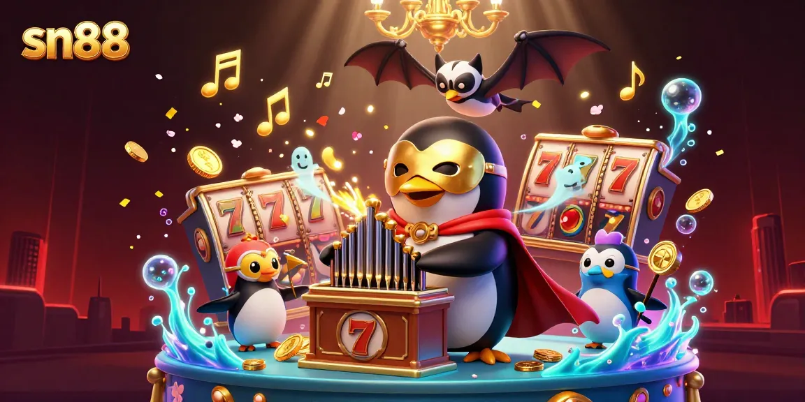 Experience the excitement of sn88 with the phantom opera penguin amidst vibrant casino elements.