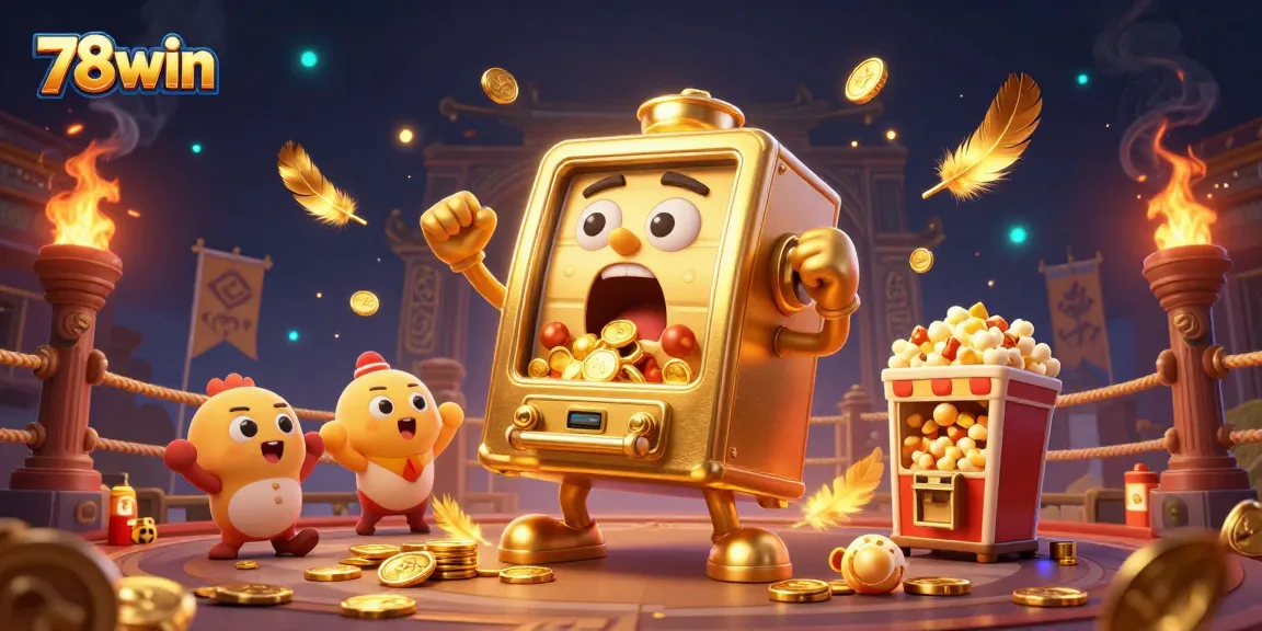 Experience big wins at 78win with a thrilling casino scene featuring jubilant slot machines.