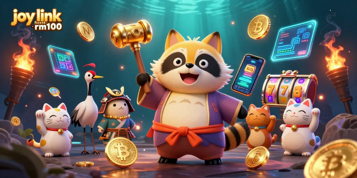 Witness the excitement of gambling with joy link free credit rm100 in this vibrant casino-themed illustration.