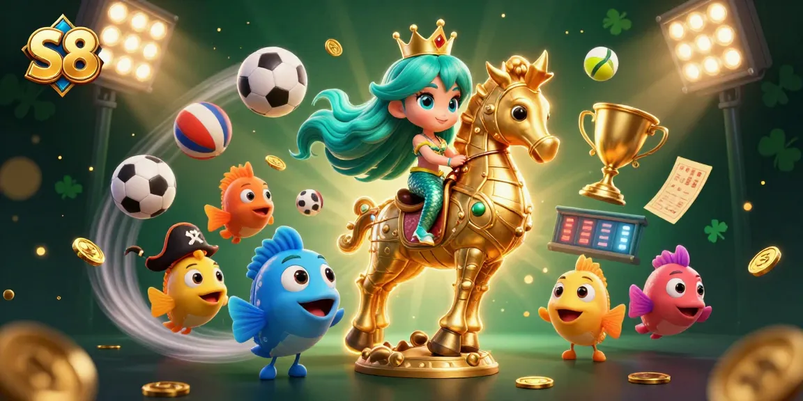 Play exciting S8 games with the vibrant mermaid princess and her seahorse in a dynamic casino scene.