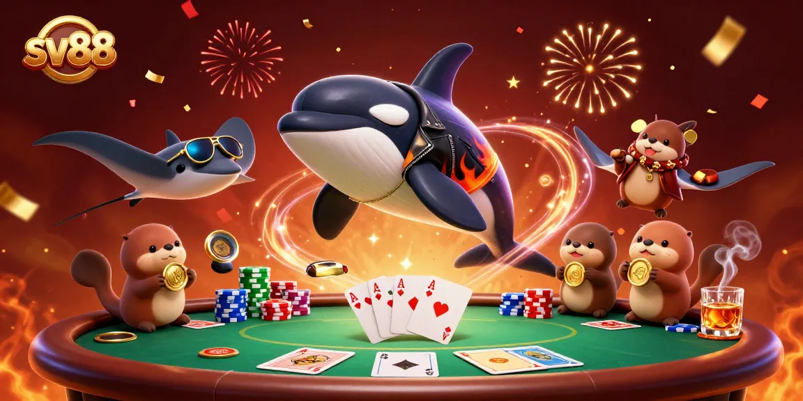 Experience thrilling casino action with sv88's vibrant characters in a dynamic poker scene.