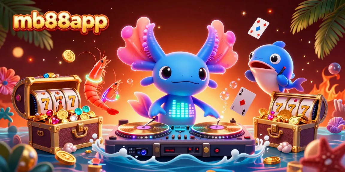 Engage in thrilling gameplay with mb88app's vibrant underwater theme featuring an axolotl DJ and dynamic slot games.