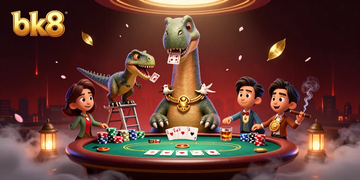Experience the thrill of bk8 with this vibrant 3D casino scene featuring a brontosaurus and raptor.