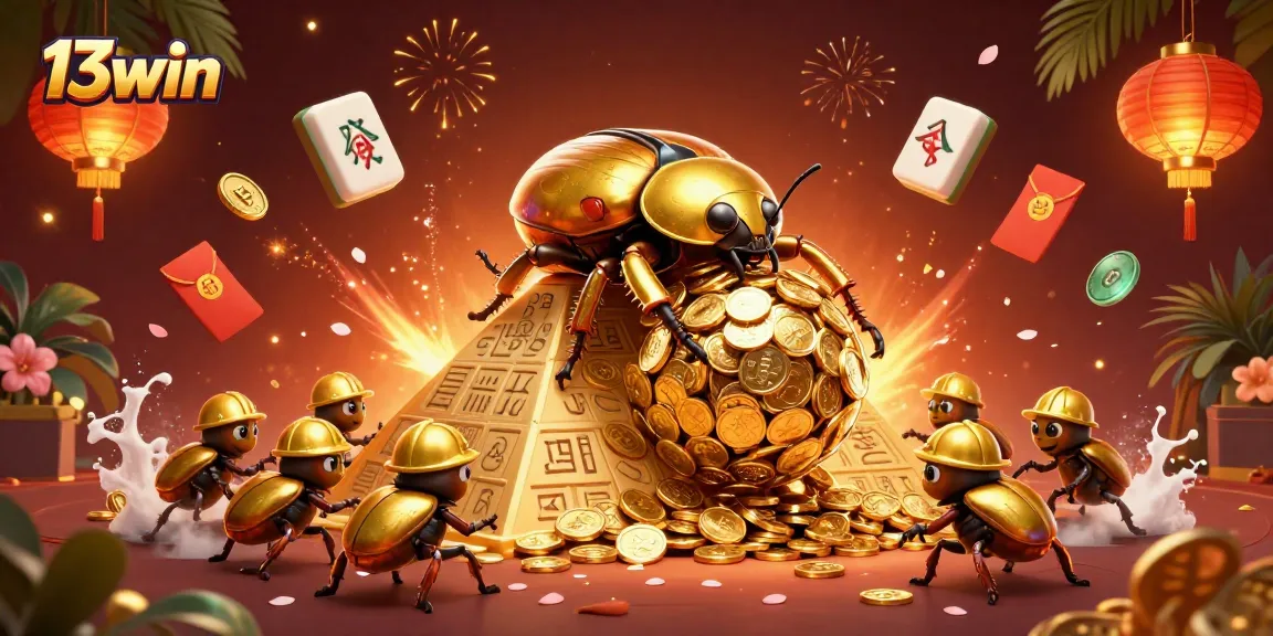 Engage with 13win by exploring vibrant casino excitement through animated beetles and coins.